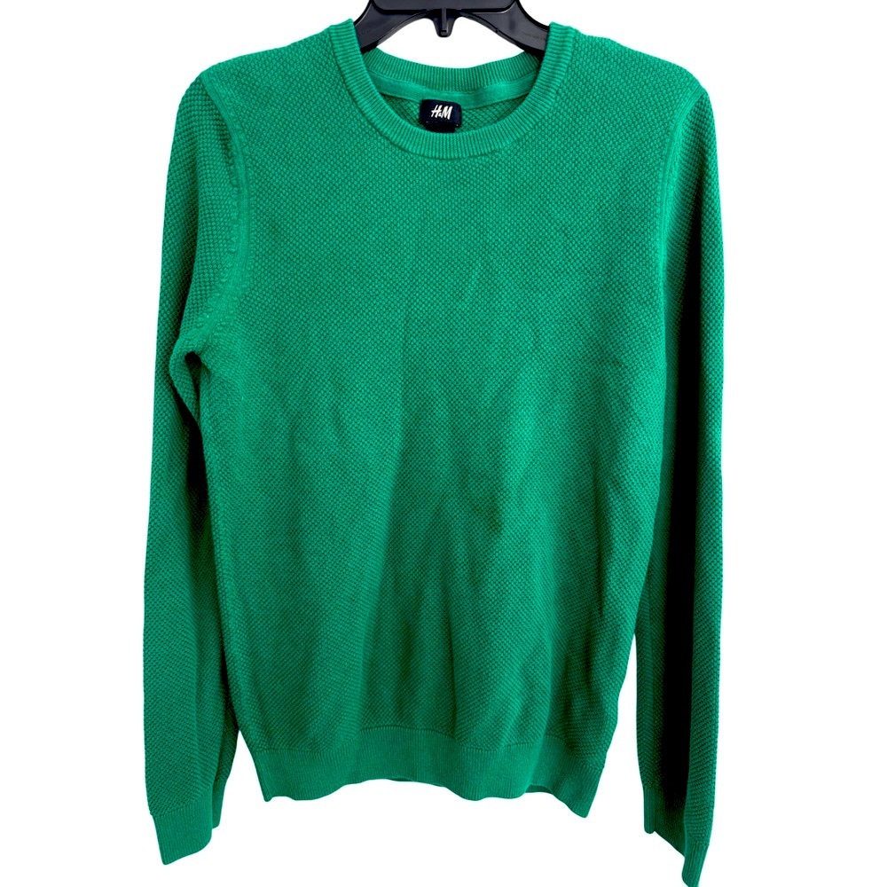H&M Green Cotton Knit‎ Crew Neck Long Sleeve Sweater Top Womens Size S
